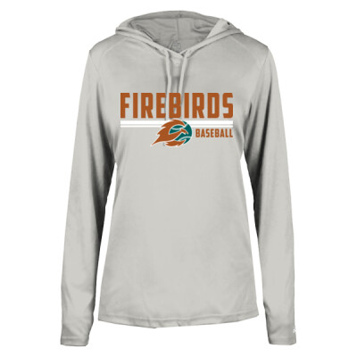 Ladies Long Sleeve Hooded Drifit Tee with thumb slots - Firebirds Baseball Thumbnail